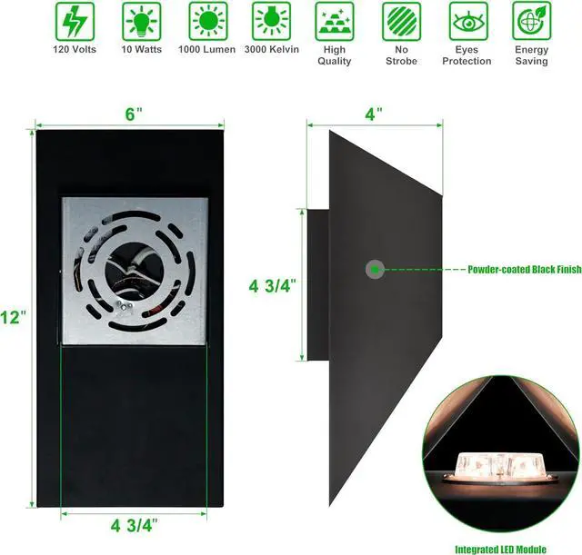 Alt view image 4 of 7 - LED Outdoor Wall Lights, Modern Black Exterior Wall Light Fixtures, Dimmable 10W 3000K Up Down Patio Porch Lights Wall Mount Outdoor Sconces for House Yard Hallway