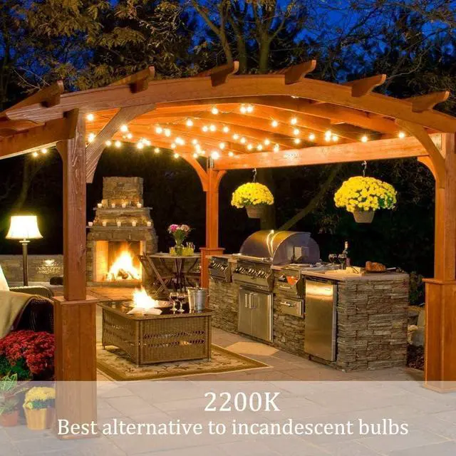 Alt view image 4 of 7 - Outdoor String Lights 48ft with 23+2 Spare Bulbs, Shatterproof Dimmable Waterproof, LED 1W 60LM 2200K Warm Glow for Indoor/Outdoor Decoration and Lighting -Black Wire