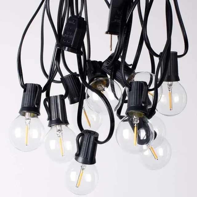 Alt view image 7 of 7 - Outdoor String Lights 48ft with 23+2 Spare Bulbs, Shatterproof Dimmable Waterproof, LED 1W 60LM 2200K Warm Glow for Indoor/Outdoor Decoration and Lighting -Black Wire