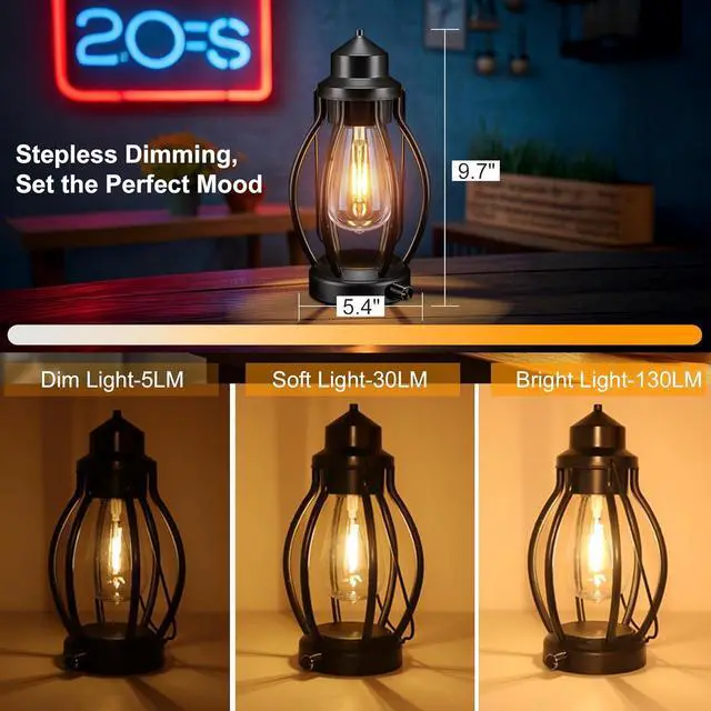 Alt view image 2 of 7 - pearlstar Lantern Rechargeable Lamps Decorative Outdoor & Indoor, 2 Pack Vintage Portable LED Lanterns with Fully Dimmable Modes, Camping Lamp Outdoor Lantern for Table Patio Garden Yard Pathway Porch