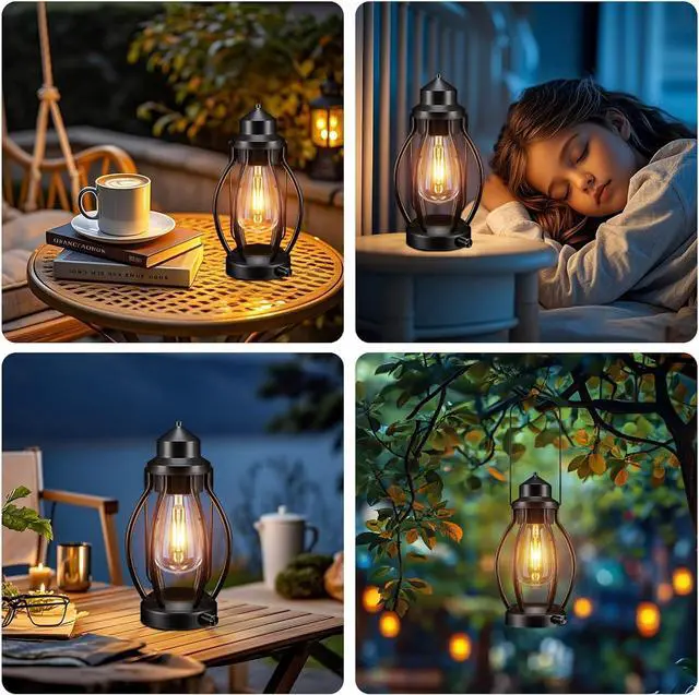 Alt view image 5 of 7 - pearlstar Lantern Rechargeable Lamps Decorative Outdoor & Indoor, 2 Pack Vintage Portable LED Lanterns with Fully Dimmable Modes, Camping Lamp Outdoor Lantern for Table Patio Garden Yard Pathway Porch