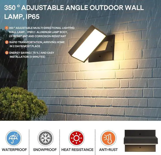 Alt view image 2 of 7 - Outdoor Wall Light 350° Rotate Modern Wall Sconce Minimalist Style Wall Mount Light Aluminum Outside Light Fixture No Glare high Brightness 3000K LED Warm Lights for Porch/Front Door