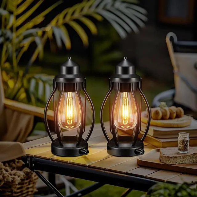 Alt view image 7 of 7 - pearlstar Lantern Rechargeable Lamps Decorative Outdoor & Indoor, 2 Pack Vintage Portable LED Lanterns with Fully Dimmable Modes, Camping Lamp Outdoor Lantern for Table Patio Garden Yard Pathway Porch
