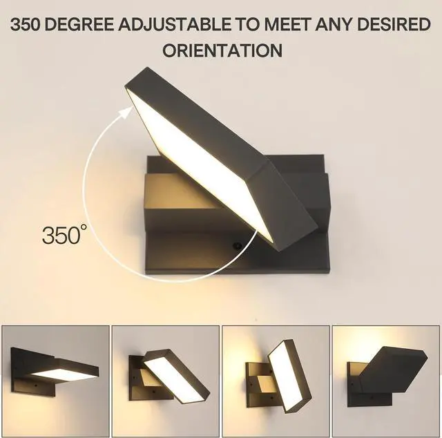 Alt view image 3 of 7 - Outdoor Wall Light 350° Rotate Modern Wall Sconce Minimalist Style Wall Mount Light Aluminum Outside Light Fixture No Glare high Brightness 3000K LED Warm Lights for Porch/Front Door