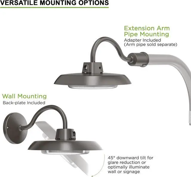 Alt view image 3 of 7 - 35W LED Gooseneck Barn Light 8 Inch Outdoor Farmhouse Wall Light with Dusk to Dawn Photocell Pole/Wall Mounted Area Light for Barn Garage Yard Warehouse 120VAC 4000K 3100LM UL Listed IP65 Dark Bronze