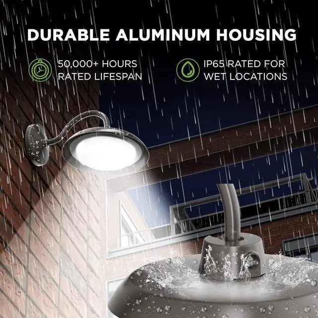 Alt view image 6 of 7 - 35W LED Gooseneck Barn Light 8 Inch Outdoor Farmhouse Wall Light with Dusk to Dawn Photocell Pole/Wall Mounted Area Light for Barn Garage Yard Warehouse 120VAC 4000K 3100LM UL Listed IP65 Dark Bronze