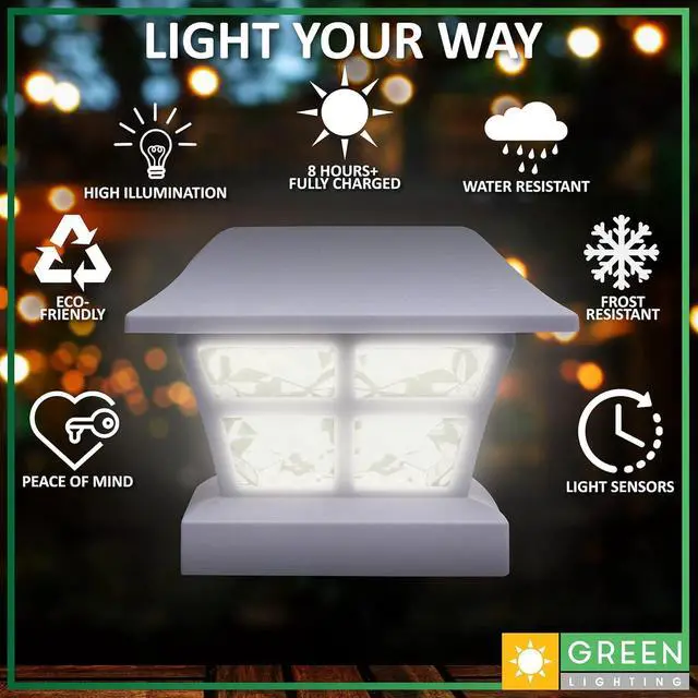 Alt view image 3 of 5 - GreenLighting Evolve White Solar Post Cap Lights - 4x4 Post Caps and Outdoor Post Lights - Waterproof Solar Lights for Fence Posts - Solar Post Lights fit 4x4 5x5 Vinyl/PVC White, 4 Pack