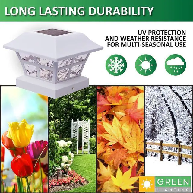 Alt view image 5 of 5 - GreenLighting Evolve White Solar Post Cap Lights - 4x4 Post Caps and Outdoor Post Lights - Waterproof Solar Lights for Fence Posts - Solar Post Lights fit 4x4 5x5 Vinyl/PVC White, 4 Pack