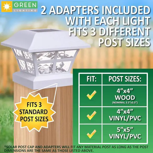 Alt view image 2 of 5 - GreenLighting Evolve White Solar Post Cap Lights - 4x4 Post Caps and Outdoor Post Lights - Waterproof Solar Lights for Fence Posts - Solar Post Lights fit 4x4 5x5 Vinyl/PVC White, 4 Pack