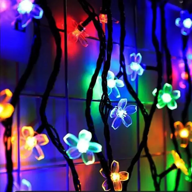Alt view image 3 of 7 - FULLBELL Outdoor String Lights, Fairy Lights 33 FT 100 LED Waterproof Deco for Indoor Outdoor Backyard Tree Party Cafe Patio Home Room Festival Chirstmas (Multi-Flower-Black Wire)