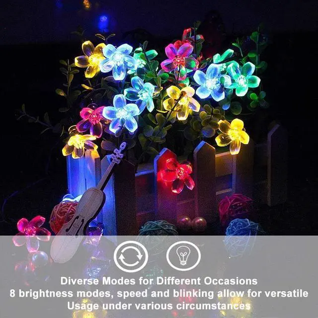 Alt view image 4 of 7 - FULLBELL Outdoor String Lights, Fairy Lights 33 FT 100 LED Waterproof Deco for Indoor Outdoor Backyard Tree Party Cafe Patio Home Room Festival Chirstmas (Multi-Flower-Black Wire)