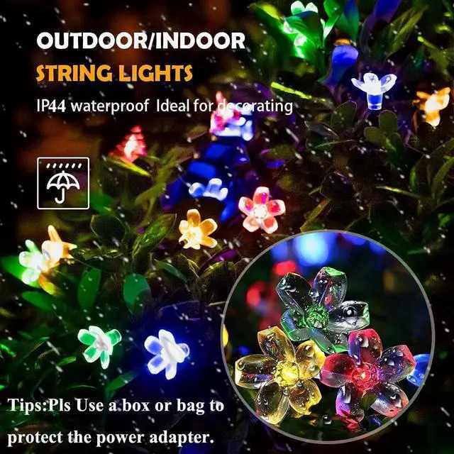 Alt view image 5 of 7 - FULLBELL Outdoor String Lights, Fairy Lights 33 FT 100 LED Waterproof Deco for Indoor Outdoor Backyard Tree Party Cafe Patio Home Room Festival Chirstmas (Multi-Flower-Black Wire)