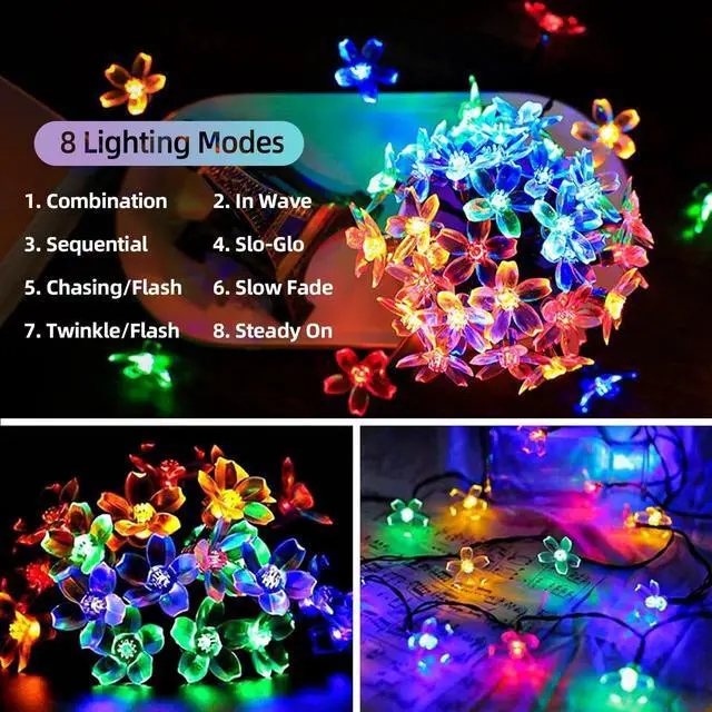 Alt view image 6 of 7 - FULLBELL Outdoor String Lights, Fairy Lights 33 FT 100 LED Waterproof Deco for Indoor Outdoor Backyard Tree Party Cafe Patio Home Room Festival Chirstmas (Multi-Flower-Black Wire)