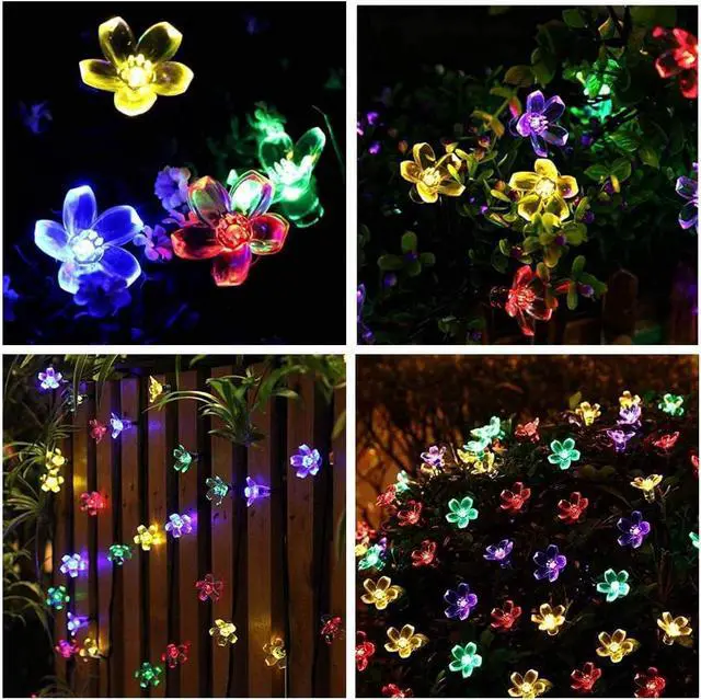 Alt view image 7 of 7 - FULLBELL Outdoor String Lights, Fairy Lights 33 FT 100 LED Waterproof Deco for Indoor Outdoor Backyard Tree Party Cafe Patio Home Room Festival Chirstmas (Multi-Flower-Black Wire)