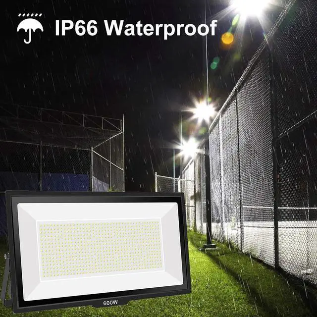 Alt view image 5 of 6 - 600W LED Flood Light, Waterproof IP66 with Plug, 6000K Daylight White, 60000LM Super Bright Floodlight for Yard, Garden, Garages
