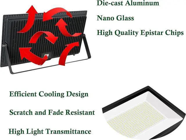 Alt view image 4 of 6 - 600W LED Flood Light, Waterproof IP66 with Plug, 6000K Daylight White, 60000LM Super Bright Floodlight for Yard, Garden, Garages