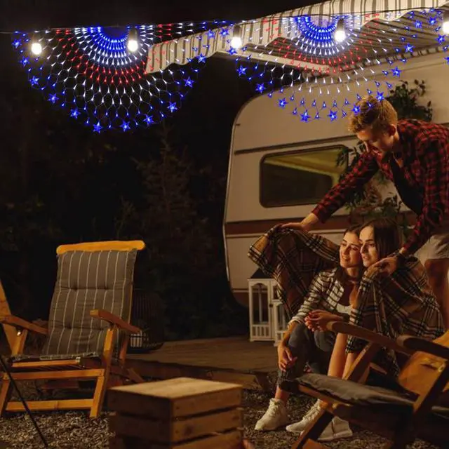 Alt view image 5 of 7 - American Flag Lights - 243 LED Red, White & Blue Half Fan Lights, Waterproof for Yard & Garden, Festivals, Holidays, 4th of July Decorations