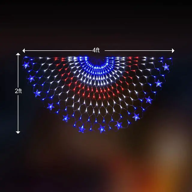 Alt view image 2 of 7 - American Flag Lights - 243 LED Red, White & Blue Half Fan Lights, Waterproof for Yard & Garden, Festivals, Holidays, 4th of July Decorations