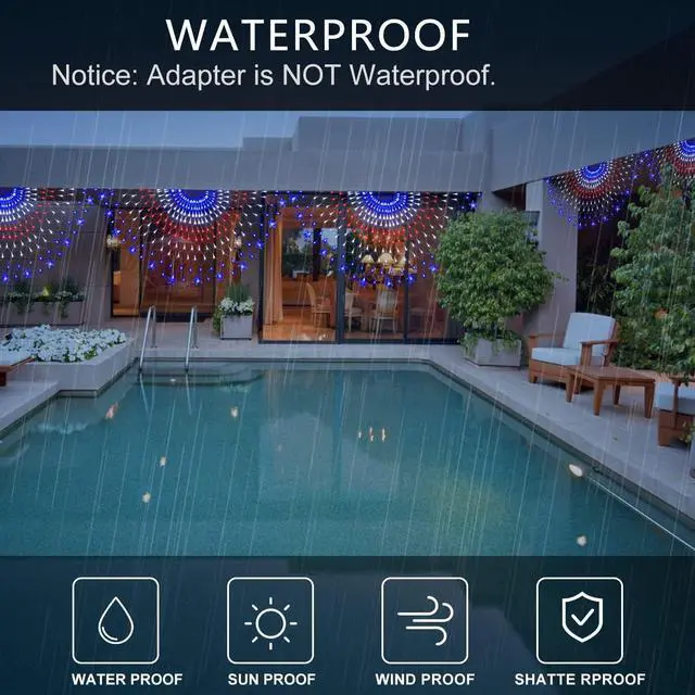 Alt view image 4 of 7 - American Flag Lights - 243 LED Red, White & Blue Half Fan Lights, Waterproof for Yard & Garden, Festivals, Holidays, 4th of July Decorations