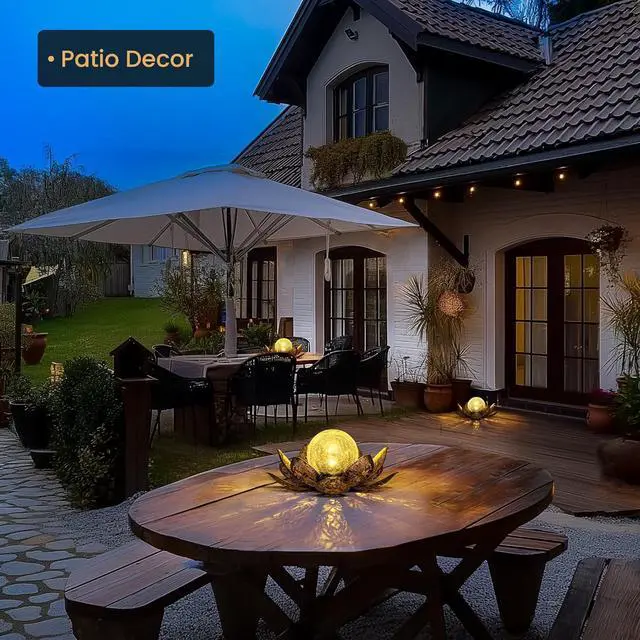 Alt view image 3 of 7 - GIGALUMI Solar Lights Outdoor Garden Decor, Adjustable Metal Petal Lotus Flower Lights Crackle Globe Glass Lantern Outdoor Table Decor Waterproof for Patio, Lawn, Pathway, Pond, Christmas Gift