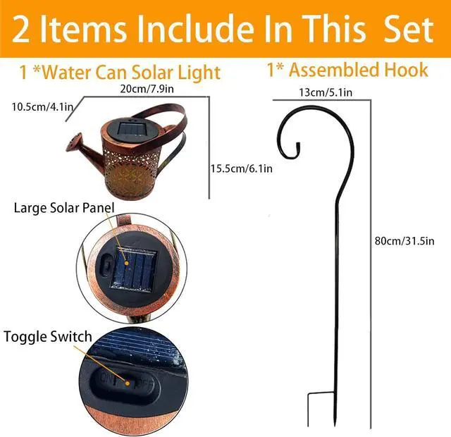 Alt view image 6 of 6 - Solar Lanterns Outdoor Waterproof,Metal Watering Can Garden Decor,Hanging Solar Path Lights Yard Art,Outside Patio Decorations Gardening Birthday Gifts for Mom Grandma Women,with Hook,Large