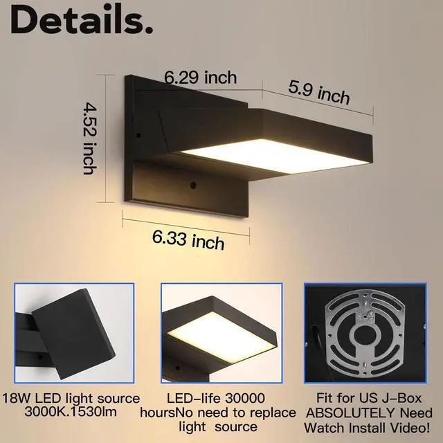 Alt view image 4 of 7 - Outdoor Wall Light 350° Rotate Modern Wall Sconce Minimalist Style Wall Mount Light Aluminum Outside Light Fixture No Glare high Brightness 3000K LED Warm Lights for Porch/Front Door