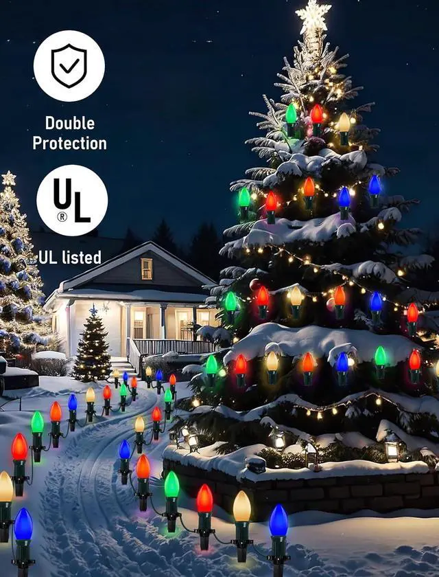 Alt view image 6 of 7 - C9 LED Christmas Lights Outdoor 25Ft Outdoor Christmas Decorations String Light Waterproof with 26 C9 LED Multicolor Bulbs, Hanging Vintage Christmas Lights for Patio Roofline Garden Holiday Party