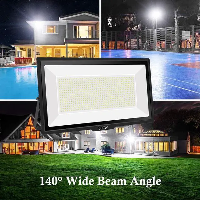 Alt view image 2 of 6 - 600W LED Flood Light, Waterproof IP66 with Plug, 6000K Daylight White, 60000LM Super Bright Floodlight for Yard, Garden, Garages