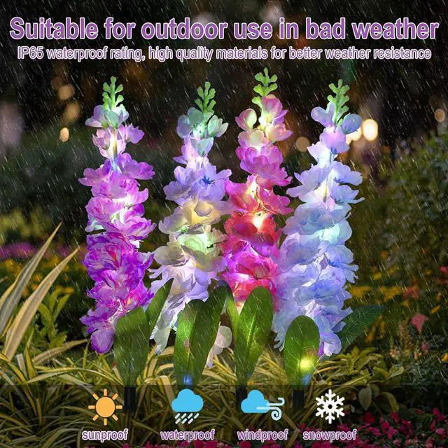 Alt view image 5 of 7 - Solar Garden Lights, 6 Pack 20 LEDs Solar Delphinium Flowers Lights Gifts for Mom Grandma Women, Waterproof Solar Outdoor Lights Two Lighting Modes for Wedding Garden Yard Patio Decor