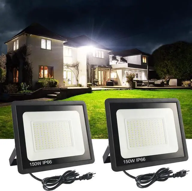 Main image of 2Pack LED Flood Light Outdoor,150W LED Work Light 15500lmwith 6FT US Plug,IP66 Waterproof Exterior Security Lights,6000K Daylight White Outside Floodlights Slim Design for Playground Yard