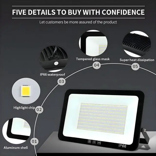 Alt view image 5 of 7 - 2Pack LED Flood Light Outdoor,150W LED Work Light 15500lmwith 6FT US Plug,IP66 Waterproof Exterior Security Lights,6000K Daylight White Outside Floodlights Slim Design for Playground Yard