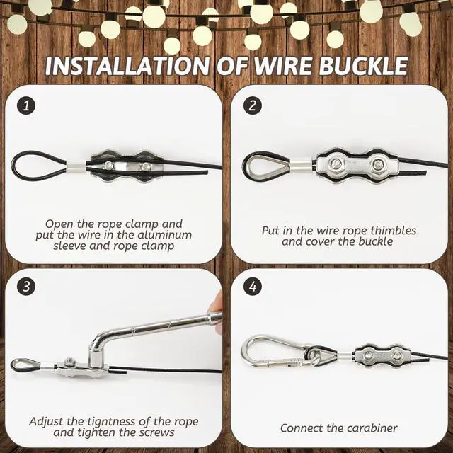 Alt view image 4 of 7 - 400 Ft String Light Hanging Kit Outdoor, Nylon Coated Stainless Steel 304 Wire Rope, String Light Kit Included Enough Accessories, Guide Wire for Outdoor String Lights, Patio Lights, Camping Lights