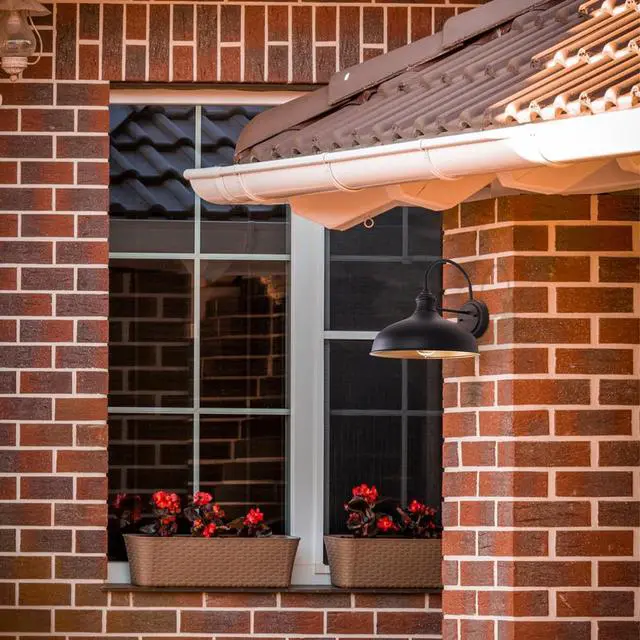 Alt view image 3 of 6 - 12" Outdoor Gooseneck Barn Light for Patio, Large Farmhouse Wall Mount Lights for Garage, Black Exterior Barn Porch Light Fixture with Brass Interior, Outside Wall Sconce for House
