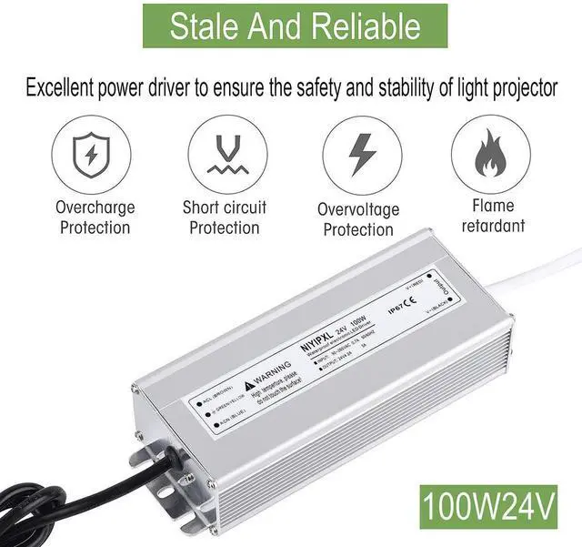 Alt view image 2 of 7 - LED Driver 100 Watts 24V DC Low Voltage Transformer Waterproof IP67 LED Power Supply, Adapter with 3-Prong Plug 3.3 Feet Cable for Any 24V DC led Lights, Computer Project, Outdoor Light