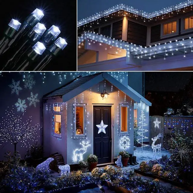 Alt view image 2 of 7 - Toodour Solar Christmas Lights Outdoor, 2 Packs Total 144ft 400 LED Solar String Lights with 8 Mode, Outdoor Christmas String Light for Garden, Patio, Fence, Balcony, Xmas Tree Decor - White