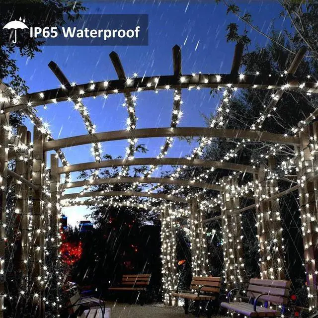 Alt view image 3 of 7 - Toodour Solar Christmas Lights Outdoor, 2 Packs Total 144ft 400 LED Solar String Lights with 8 Mode, Outdoor Christmas String Light for Garden, Patio, Fence, Balcony, Xmas Tree Decor - White