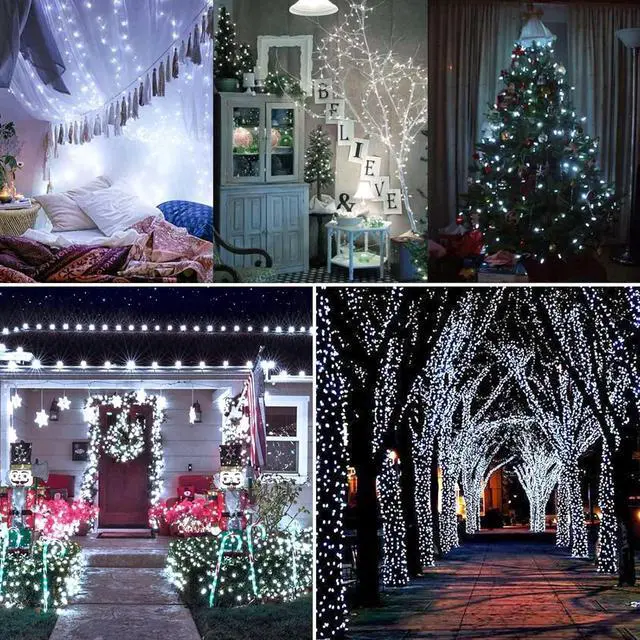 Alt view image 4 of 7 - Toodour Solar Christmas Lights Outdoor, 2 Packs Total 144ft 400 LED Solar String Lights with 8 Mode, Outdoor Christmas String Light for Garden, Patio, Fence, Balcony, Xmas Tree Decor - White