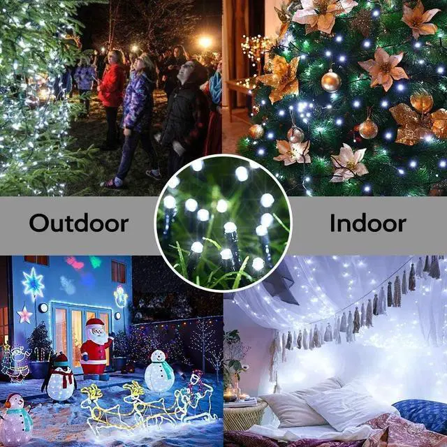Alt view image 5 of 7 - Toodour Solar Christmas Lights Outdoor, 2 Packs Total 144ft 400 LED Solar String Lights with 8 Mode, Outdoor Christmas String Light for Garden, Patio, Fence, Balcony, Xmas Tree Decor - White