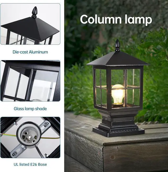 Alt view image 2 of 7 - SLAWA Outdoor Post Light Fixture, Modern Outdoor Column Lights IP54 Waterproof Aluminum Pillar Lights Outdoor Lighting for Yard Garden Patio Path, with Clear Glass Shade