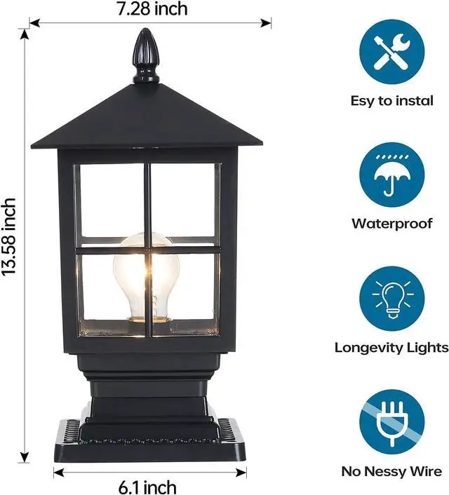 Alt view image 3 of 7 - SLAWA Outdoor Post Light Fixture, Modern Outdoor Column Lights IP54 Waterproof Aluminum Pillar Lights Outdoor Lighting for Yard Garden Patio Path, with Clear Glass Shade