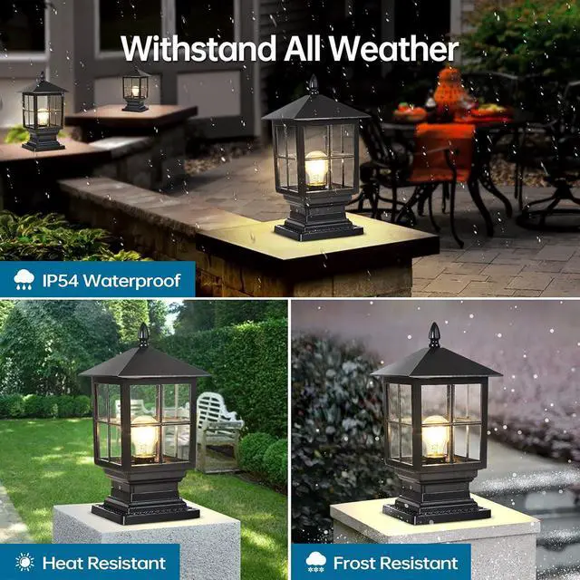Alt view image 4 of 7 - SLAWA Outdoor Post Light Fixture, Modern Outdoor Column Lights IP54 Waterproof Aluminum Pillar Lights Outdoor Lighting for Yard Garden Patio Path, with Clear Glass Shade