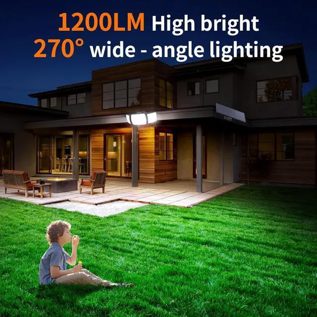 Alt view image 2 of 6 - intelamp Solar Lights Outdoor, 3 Head Solar MotionSensor Lights for Outside, lP65 Waterproof,Separate Panel with 9FT Cable RemoteControl Wall Lights