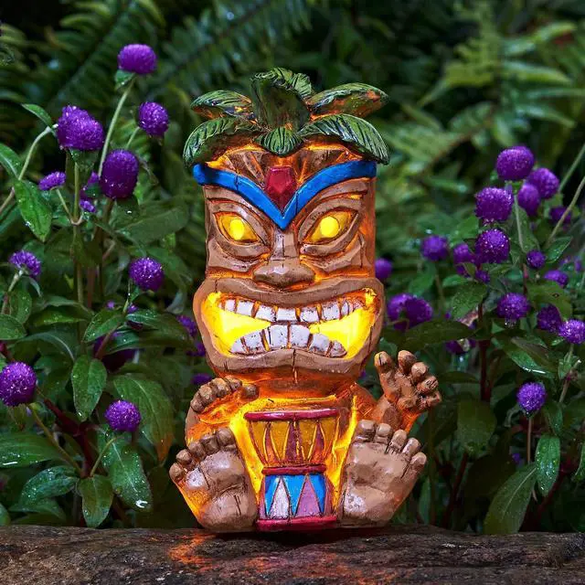 Main image of Outdoor Tiki Statue Decoration-Solar Power Light Tiki Garden Statues-Tiki Bar Decor Totem Pole Waterproof Figurines for Garden,Patio,Balcony,Yard,Lawn Ornament,10.43 Inch Tall