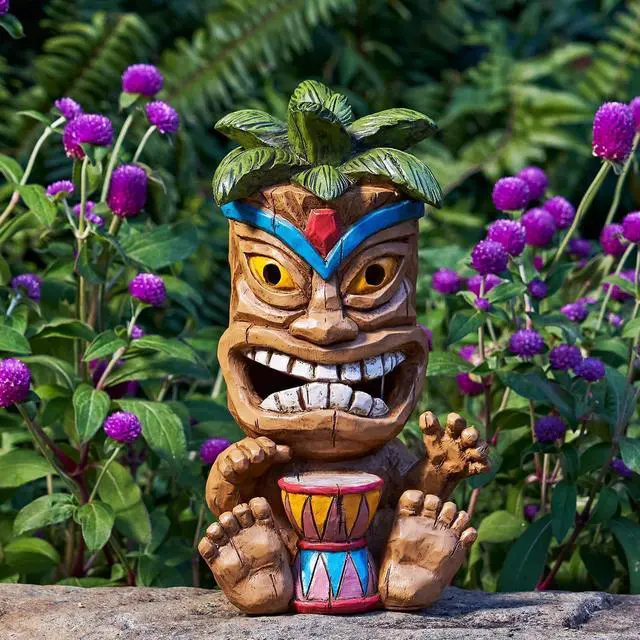 Alt view image 2 of 7 - Outdoor Tiki Statue Decoration-Solar Power Light Tiki Garden Statues-Tiki Bar Decor Totem Pole Waterproof Figurines for Garden,Patio,Balcony,Yard,Lawn Ornament,10.43 Inch Tall
