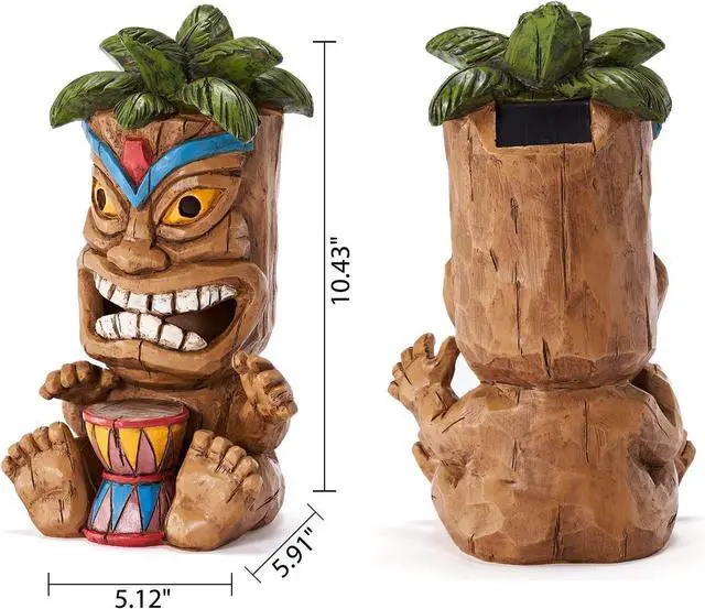 Alt view image 3 of 7 - Outdoor Tiki Statue Decoration-Solar Power Light Tiki Garden Statues-Tiki Bar Decor Totem Pole Waterproof Figurines for Garden,Patio,Balcony,Yard,Lawn Ornament,10.43 Inch Tall