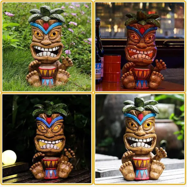 Alt view image 7 of 7 - Outdoor Tiki Statue Decoration-Solar Power Light Tiki Garden Statues-Tiki Bar Decor Totem Pole Waterproof Figurines for Garden,Patio,Balcony,Yard,Lawn Ornament,10.43 Inch Tall