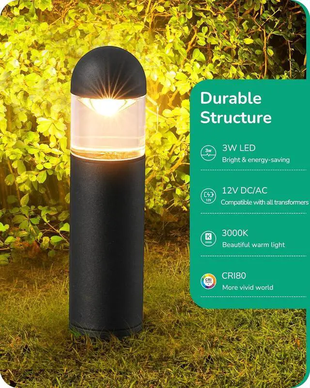 Alt view image 2 of 7 - EDISHINE Low Voltage Landscape Lighting, 12V 3W 3000K Warm White, Electric Outdoor Bollard Lights with Connectors, Waterproof LED Pathway Driveway Walkway Lights Wired for Yard Garden