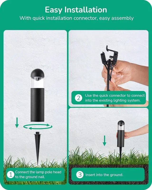 Alt view image 5 of 7 - EDISHINE Low Voltage Landscape Lighting, 12V 3W 3000K Warm White, Electric Outdoor Bollard Lights with Connectors, Waterproof LED Pathway Driveway Walkway Lights Wired for Yard Garden