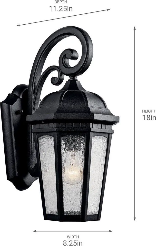 Alt view image 4 of 5 - Kichler Courtyard 17.75" 1 Light Outdoor Wall Light with Clear Seeded Glass in Textured Black