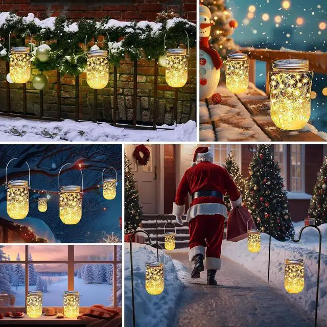 Alt view image 4 of 6 - Solar Mason Jar Lights Lids, 12 Pack 30 Led Fairy Lights(Jars Not Included), Outdoor Hanging Mason Jar Solar Lights, Fairy in a Jar Firefly Lights for Patio Garden Table Decor Gifts